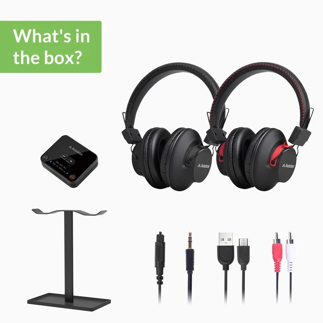 Alt view image 6 of 7 - HT41899 - Dual Wireless TV Headphones with Transmitter Two-headphone TV listening set with optical and AUX support, individual