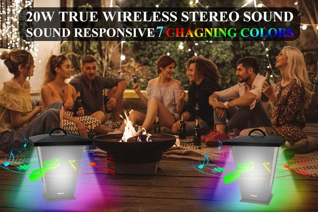 Alt view image 2 of 7 - Bluetooth Speakers Waterproof, 2 Packs True Wireless Stereo Sound 20W Dual Pairing Lantern Outdoor Speakers with 20 Piece Sound Responsive LED Color Lights, Richer Bass, Black