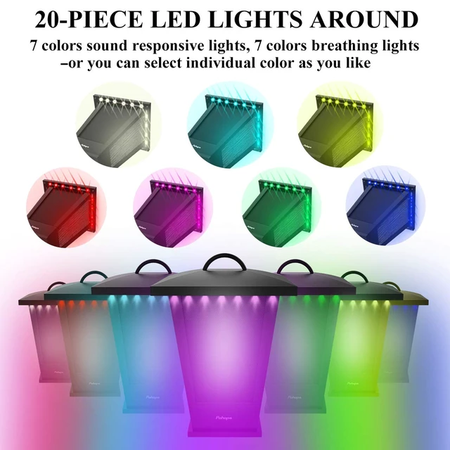 Alt view image 5 of 7 - Bluetooth Speakers Waterproof, 2 Packs True Wireless Stereo Sound 20W Dual Pairing Lantern Outdoor Speakers with 20 Piece Sound Responsive LED Color Lights, Richer Bass, Black