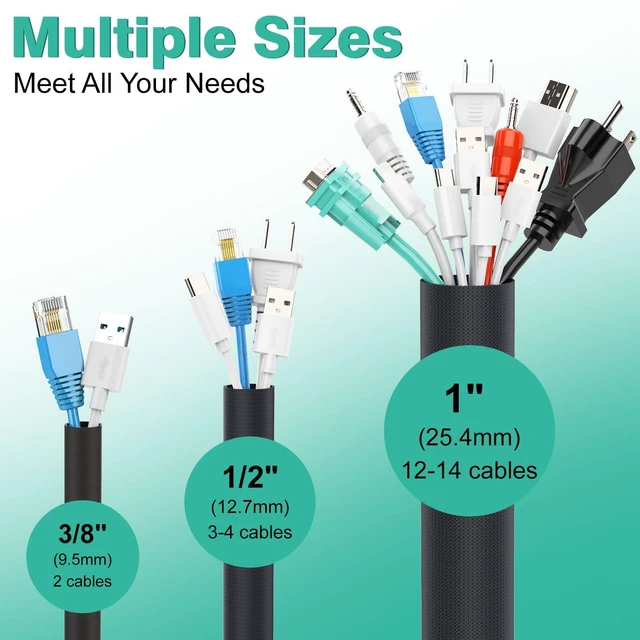 Alt view image 4 of 7 - Dog and Cat Cord Protector 25ft - 1/2inch, Flexible Cable Sleeve for Easy Cord Management, Protects Cables from Pets Chewing, Ideal for USB, Power, Audio and Video Cords - Black