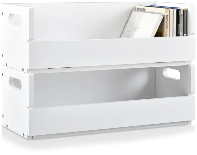 Main image of 2 Set Wooden CD Storage Box,Holds 72 CDs(36 Each) Stackable CD Holder Organizer with Magnetic Front Flap and Carrying Handles for DVDs, Cassette Tapes and Movie Cases (White)