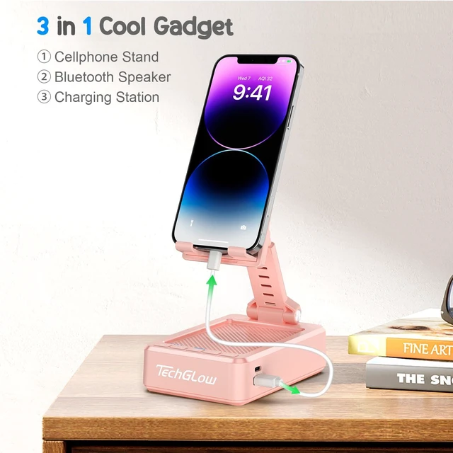 Alt view image 2 of 7 - Gifts for Men Women Foldable Cellphone Stand with Charging Function Birthday Gift Idea for Mom Dad Cool Gadget Tech Gifts-Pink