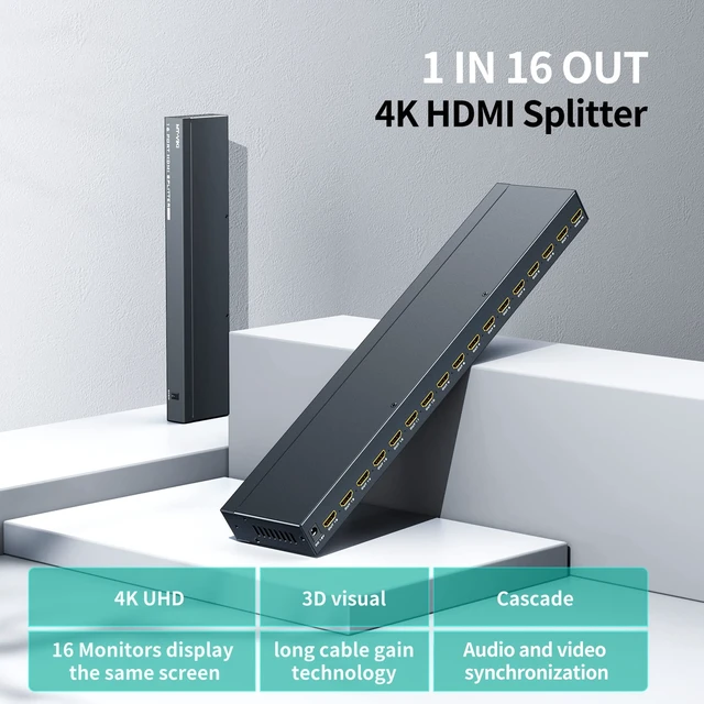 Alt view image 7 of 7 - 4K HDMI Splitter 1 in 16 Out, 16 Ports Powered HDMI Splitter 1x16 Support 3D 4Kx2K Full HD Installable for 1U Rack