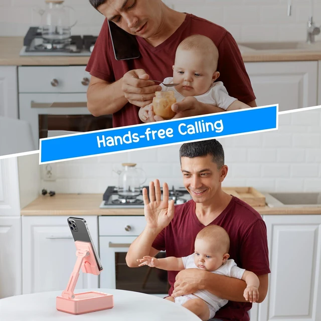 Alt view image 7 of 7 - Gifts for Men Women Foldable Cellphone Stand with Charging Function Birthday Gift Idea for Mom Dad Cool Gadget Tech Gifts-Pink