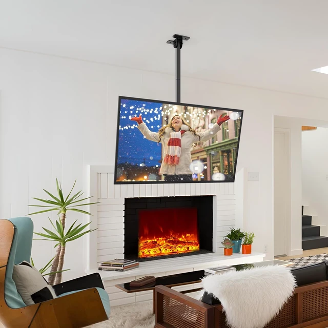 Alt view image 7 of 7 - Ceiling TV Mount for 26-65 inch Flat Screen Displays, Adjustable Ceiling TV Bracket Fits Most LCD LED OLED TVs, 14.96Inch Single Extended Mounting Pole, Holds up to 110lbs, Max VESA 400x400mm