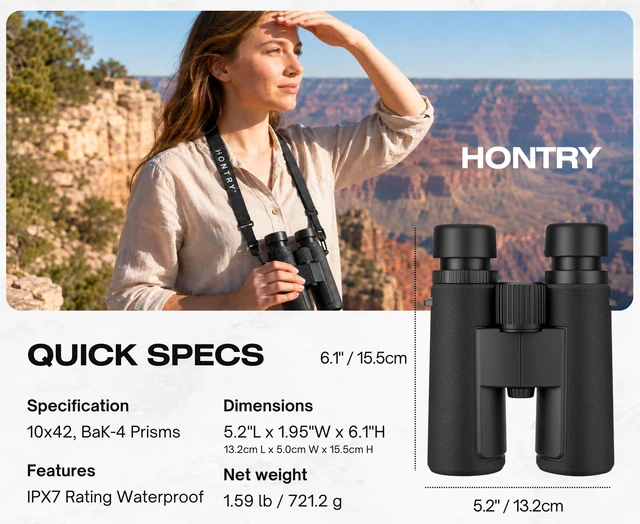 Alt view image 2 of 7 - 10x42 Binoculars with IPX7 Waterproof Protection Bird Watching, Hunting, Cruise Ship, Travel, Safari, Wildlife Viewing, Boating