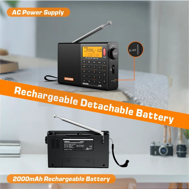 Alt view image 4 of 5 - D808 Portable AM FM SW LW Air Band Shortwave Radio SSB RDS Multi Band Digital Radio Speaker with LCD Display Alarm Clock External Antenna (Black)