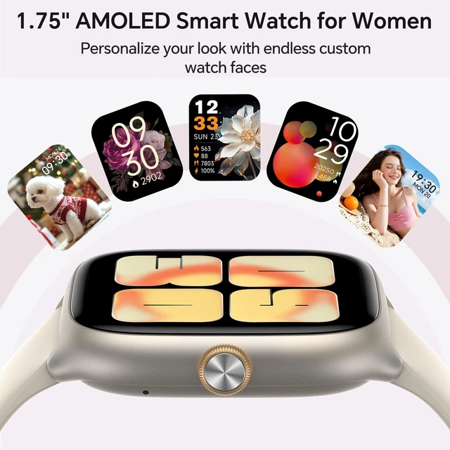 Alt view image 2 of 7 - Smart Watch for Women(Answer/Call), AMOLED Fitness Watch for Women Smart Watches for Android iPhone Compatible, with 24/7 Heart Rate/Sleep Monitor, 3 ATM Waterproof, 110+ Sport Modes, AI Voice