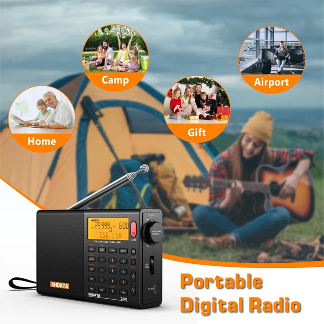Alt view image 5 of 5 - D808 Portable AM FM SW LW Air Band Shortwave Radio SSB RDS Multi Band Digital Radio Speaker with LCD Display Alarm Clock External Antenna (Black)