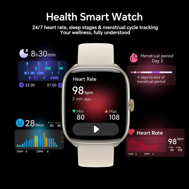 Alt view image 5 of 7 - Smart Watch for Women(Answer/Call), AMOLED Fitness Watch for Women Smart Watches for Android iPhone Compatible, with 24/7 Heart Rate/Sleep Monitor, 3 ATM Waterproof, 110+ Sport Modes, AI Voice