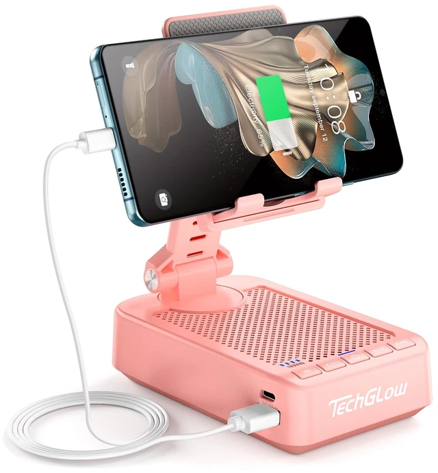 Main image of Gifts for Men Women Foldable Cellphone Stand with Bluetooth Speaker and Charging Function 360° Rotatable Phone Stand Birthday Gift Idea for Mom Dad Cool Tech Gifts-Pink
