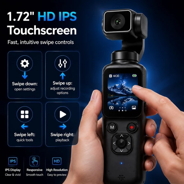 Alt view image 5 of 7 - 4K Pocket Vlogging Camera, 75MP Digital Camera with single-axis Horizontal 330°, 1.72" Touch Screen, Fast Auto Focusing, Face Auto-Detect, 4X Zoom for Daily Recording, Youtube Titktok INS Content