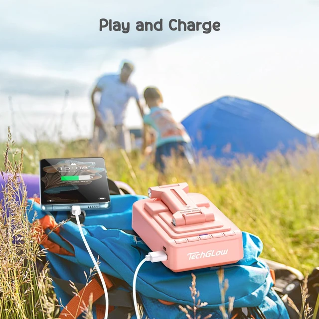 Alt view image 3 of 7 - Gifts for Men Women Foldable Cellphone Stand with Bluetooth Speaker and Charging Function 360° Rotatable Phone Stand Birthday Gift Idea for Mom Dad Cool Tech Gifts-Pink