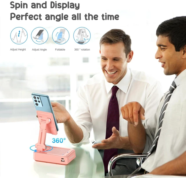 Alt view image 4 of 7 - Gifts for Men Women Foldable Cellphone Stand with Bluetooth Speaker and Charging Function 360° Rotatable Phone Stand Birthday Gift Idea for Mom Dad Cool Tech Gifts-Pink
