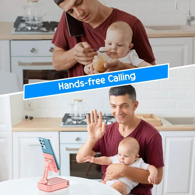 Alt view image 6 of 7 - Gifts for Men Women Foldable Cellphone Stand with Bluetooth Speaker and Charging Function 360° Rotatable Phone Stand Birthday Gift Idea for Mom Dad Cool Tech Gifts-Pink