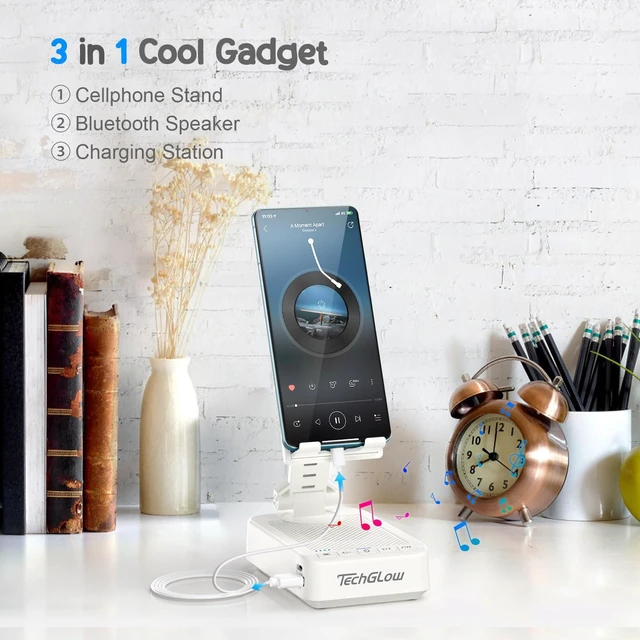 Alt view image 2 of 7 - Gifts for Men Women Foldable Cellphone Stand with Bluetooth Speaker Charging Function 360° Rotatable Phone Stand Birthday Gift Idea for Mom Dad Cool Tech Gifts-White