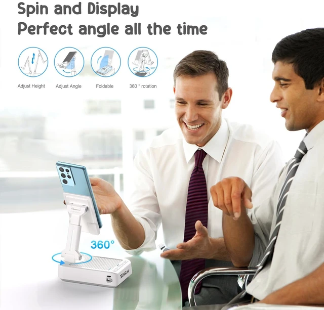 Alt view image 4 of 7 - Gifts for Men Women Foldable Cellphone Stand with Bluetooth Speaker Charging Function 360° Rotatable Phone Stand Birthday Gift Idea for Mom Dad Cool Tech Gifts-White