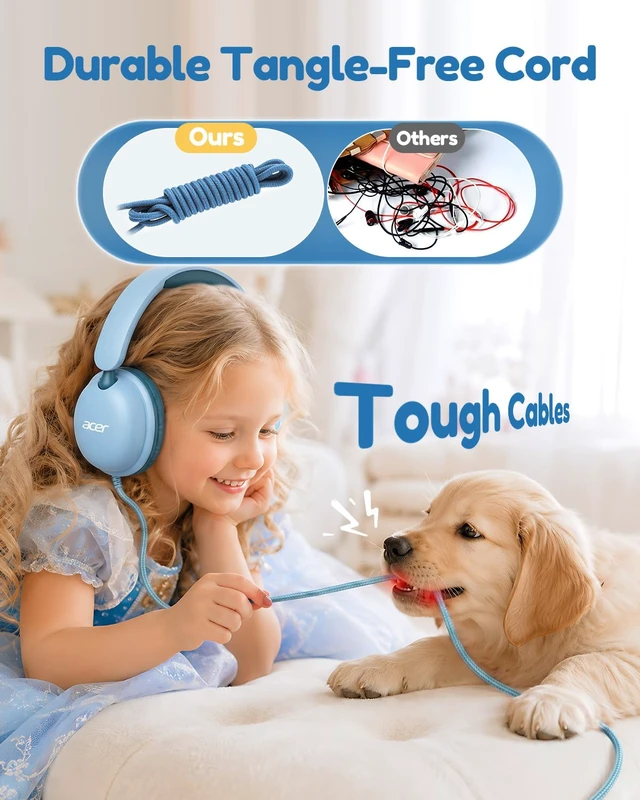 Alt view image 3 of 7 - OHW355 Kids Headphones with Cord for School,Over Ear Wired Headphones 74/85dB Volume Limit, Foldable 3.5mm Jack, Stereo Sound for Tablet/Computer/Travel/Chromebook-Green