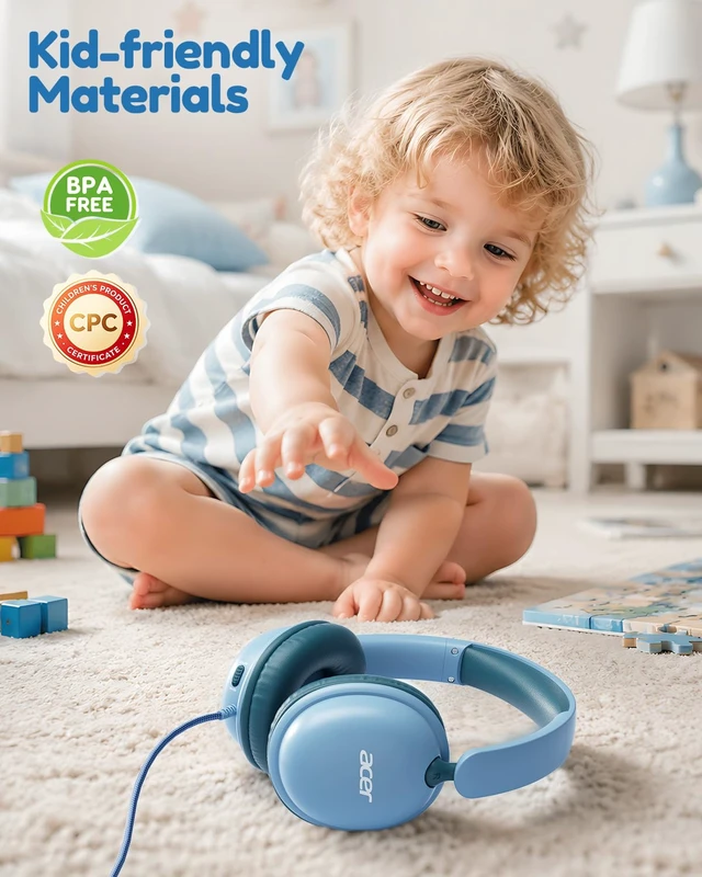 Alt view image 5 of 7 - OHW355 Kids Headphones with Cord for School,Over Ear Wired Headphones 74/85dB Volume Limit, Foldable 3.5mm Jack, Stereo Sound for Tablet/Computer/Travel/Chromebook-Green