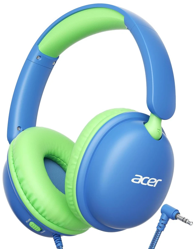 Main image of OHW355 Kids Headphones with Cord for School,Over Ear Wired Headphones 74/85dB Volume Limit, Foldable 3.5mm Jack, Stereo Sound for Tablet/Computer/Travel/Chromebook-Blue Green