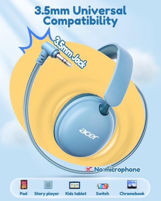 Alt view image 7 of 7 - OHW355 Kids Headphones with Cord for School,Over Ear Wired Headphones 74/85dB Volume Limit, Foldable 3.5mm Jack, Stereo Sound for Tablet/Computer/Travel/Chromebook-Green