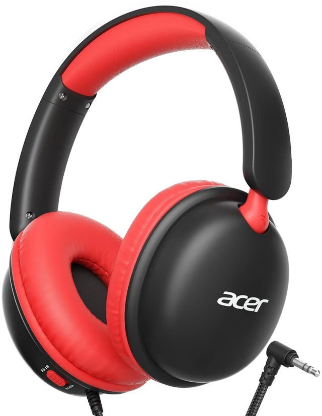 Main image of OHW355 Kids Headphones with Cord for School,Over Ear Wired Headphones 74/85dB Volume Limit, Foldable 3.5mm Jack, Stereo Sound for Tablet/Computer/Travel/Chromebook-Black Red