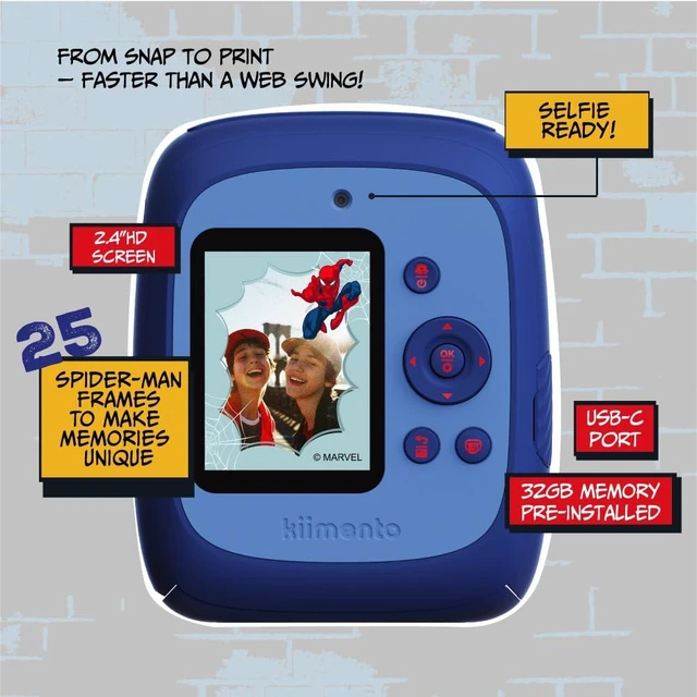 Alt view image 6 of 7 - kiimento Spider-Man Official Licensed Instant Print Digital Camera, 48MP Photo, 1080p Video, 5-Sec Ink-Free Prints, Selfie & Creator Mode, 32GB SD Card (Model P2)
