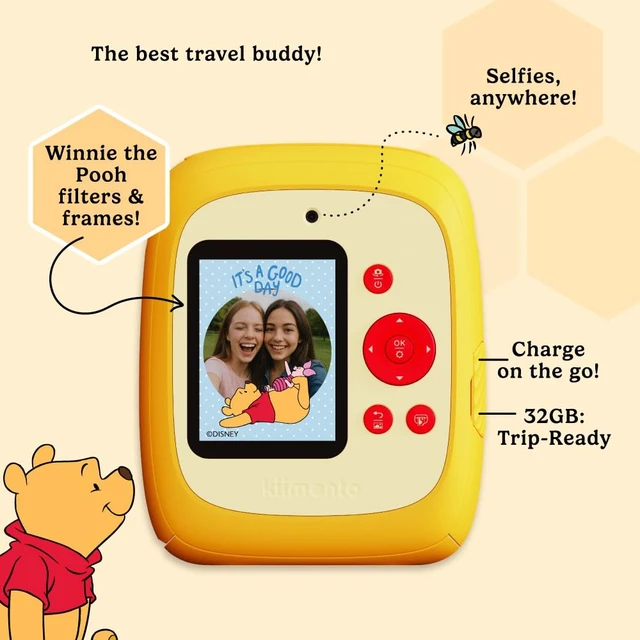Alt view image 3 of 7 - Winnie the Pooh Official Licensed Instant Print Digital Camera, Ink-Free Printing, 5-Sec Photo Prints, 48MP, 1080p Video, 32GB Memory Card (Model P2) by kiimento