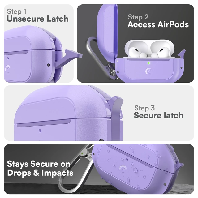 Alt view image 3 of 7 - for Waterproof AirPods Pro 2 Case Lock - Ultra Rugged Wild Lavender IP68 Water Proof, Dust Proof, Shockproof Protector, Heavy Duty Protection, Drop Proof Cover, Carabiner for iPods Pro 2nd Gen