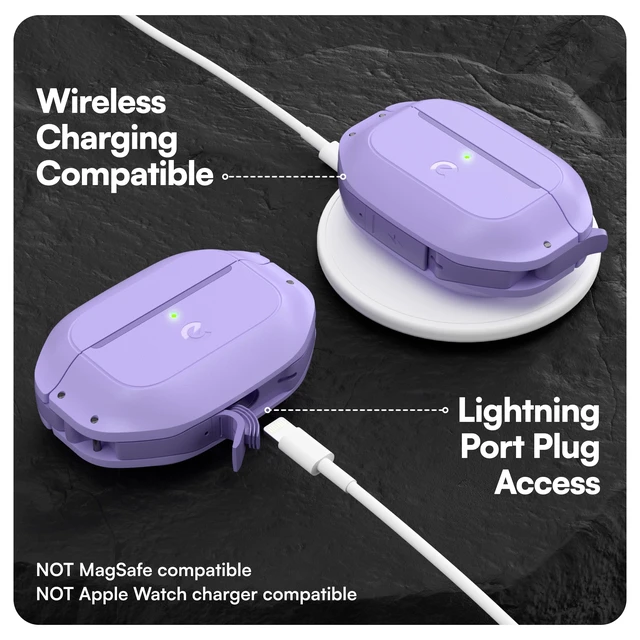 Alt view image 6 of 7 - for Waterproof AirPods Pro 2 Case Lock - Ultra Rugged Wild Lavender IP68 Water Proof, Dust Proof, Shockproof Protector, Heavy Duty Protection, Drop Proof Cover, Carabiner for iPods Pro 2nd Gen