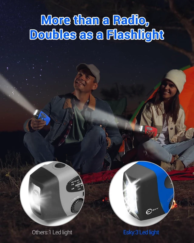 Alt view image 5 of 7 - Emergency Hand Crank Radio with 3 LED Flashlight, AM/FM/NOAA Portable Weather Radio with 2000mAh Rechargeable Battery, Solar Powered USB Charged Radio for Indoor Outdoor Camping, Blue