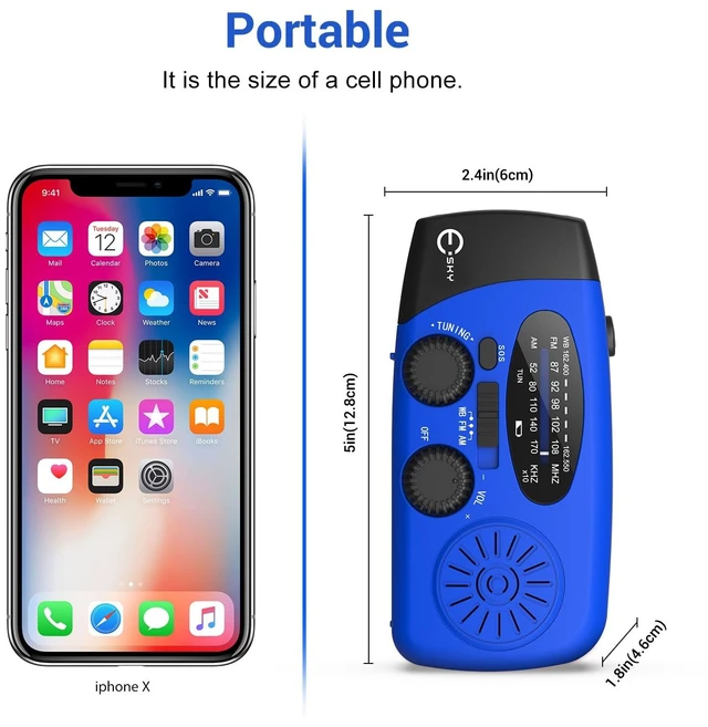 Alt view image 6 of 7 - Emergency Hand Crank Radio with 3 LED Flashlight, AM/FM/NOAA Portable Weather Radio with 2000mAh Rechargeable Battery, Solar Powered USB Charged Radio for Indoor Outdoor Camping, Blue