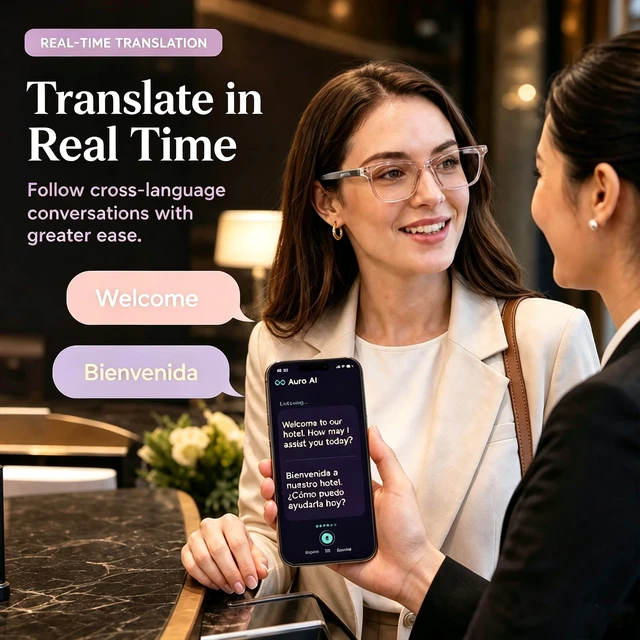 Alt view image 4 of 7 - Al Smart Glasses,Bluetooth Translation Glasses with 164 Languages-Pink Color-Change Lens, Music & Call, IP65 Waterproof, Free App, Fashion Audio Glasses for Meeting Driving Travelling,Thin Temples
