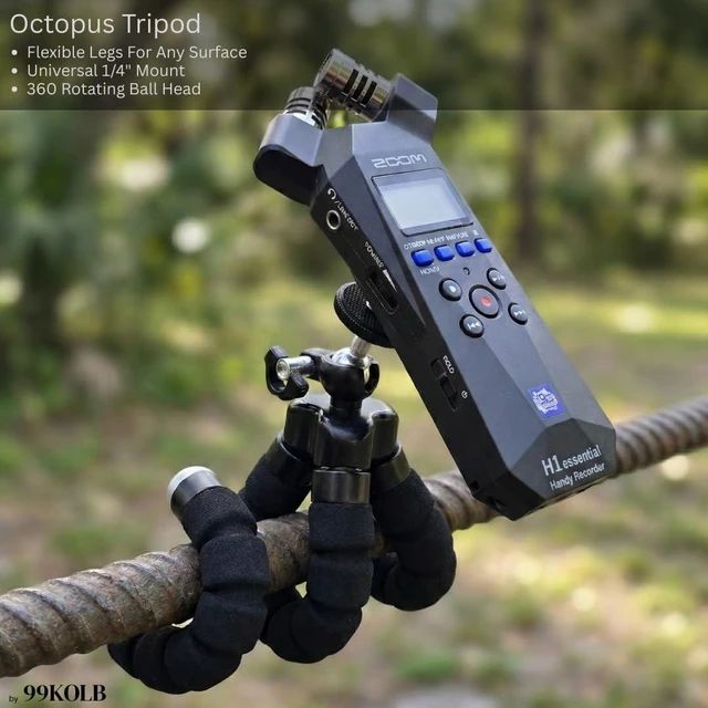 Alt view image 5 of 7 - H1essential Recorder Bundle with 64GB Card, Case, Windscreens & Tripod 32-bit float recorder bundle with 64GB microSD card, adapter, 99KOLB EVA case, furry and foam windscreens, and octopus tripod