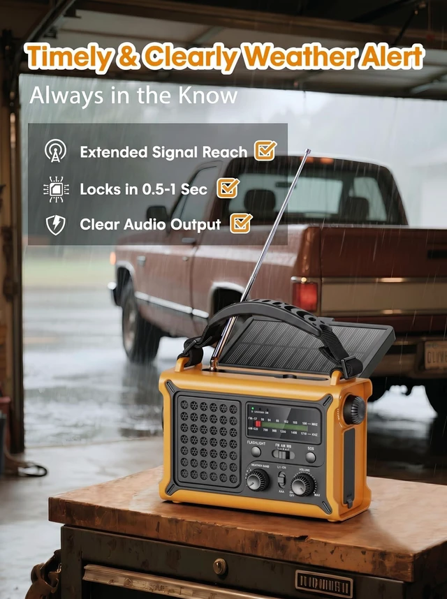 Alt view image 5 of 7 - 12000mAh Emergency Radio, AM/FM/NOAA Hand Crank Radio with High-Efficiency Solar Panel, USB & USB-C Charging, LED Flashlight, Reading Light & SOS for Power Outages, Hurricane, Storms, Camping