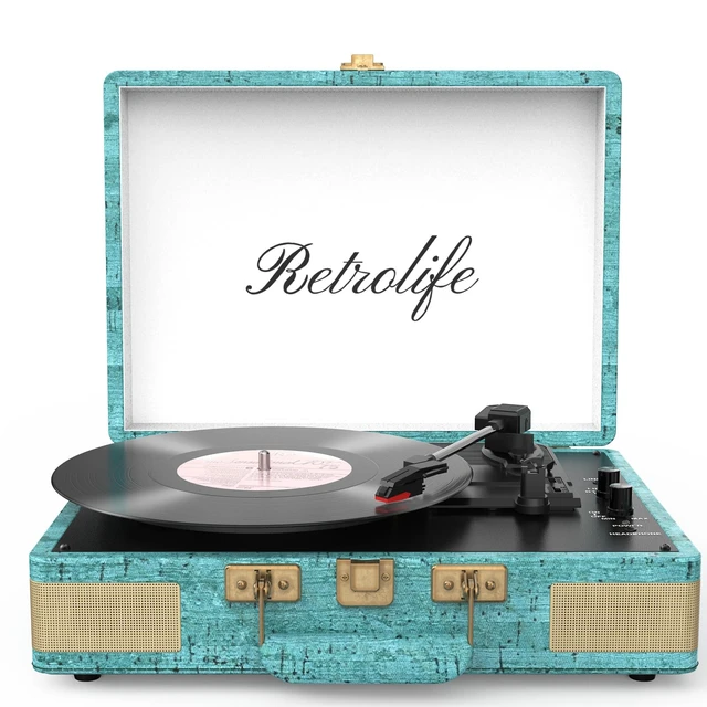 Alt view image 7 of 7 - Record Player 3 Speed Suitcase Design Bluetooth, Vintage Blue Portable Vinyl Player, Built-in Speakers, Enhanced Audio Sound, 33/45/78 RPM, PU Leather, Vintage Turntable