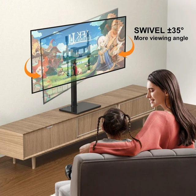 Alt view image 3 of 7 - Universal Swivel TV Stand Base Table Top TV Stand for 23-70 Inch TVs 70 Degree Swivel, 6 Height Adjustable Tall Monitor Mount Stand, Max VESA 400x400mm,Holds up to 88lbs TS206