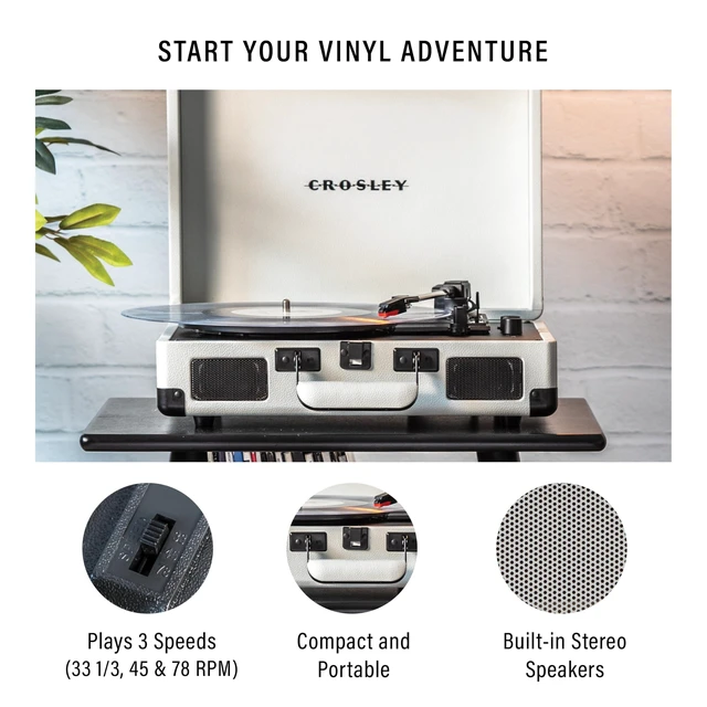 Alt view image 2 of 7 - CR8005DP-WF Cruiser Plus Record Player, White Farmhouse 3-Speed Turntable, Bluetooth In / Out, Built-in Stereo Speakers, Isolated Internal Speakers Minimize Vibration