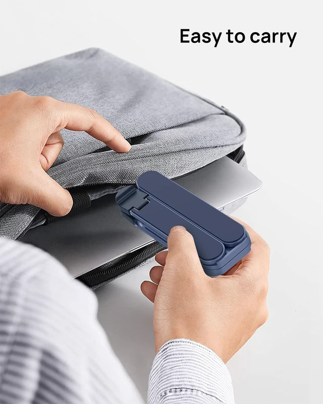 Alt view image 6 of 7 - Ultra Compact Foldable Laptop Stand - Portable Laptop Holder for Desk & Travel Use, Adjustable, Ergonomic Aluminum Computer Holder for MacBook, Tablet 10-16" (Blue, Bi-Fold)
