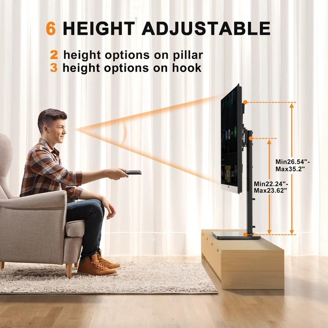 Alt view image 4 of 7 - Universal Swivel TV Stand Base Table Top TV Stand for 23-70 Inch TVs 70 Degree Swivel, 6 Height Adjustable Tall Monitor Mount Stand, Max VESA 400x400mm,Holds up to 88lbs TS206