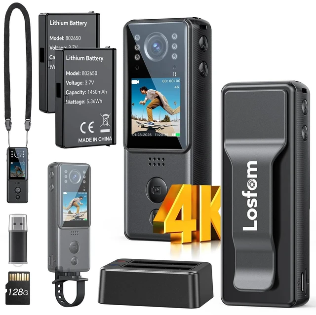 Main image of 4K Body Camera with 2pcs Batteries, Small Body Cam with Video and Audio Recording, Z13 Mini Camera with Charging Dock&Night Vision, for Stuff, Outdoor, Vlogging,Daily Recording (128GB)
