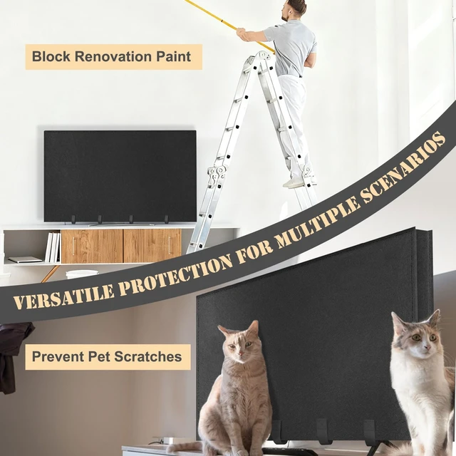 Alt view image 6 of 7 - TV Moving Dust Cover 75 Inch, Anti-Scratch Felt for 71"-75" Flat Screen TV 68"L × 40"H Television Protection, Bottom Strap Fastening, Dustproof, for Home Renovation, Pet Scratch Or Other Furniture