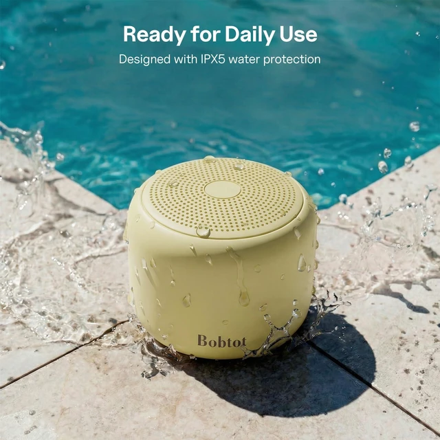 Alt view image 5 of 7 - Portable Bluetooth Speakers with Strap Mini Speaker, Beige IPX5 Waterproof, 20 Hours Playtime, Built-In Microphone, Wireless Speaker for Music, Podcasts, Videos, Travel