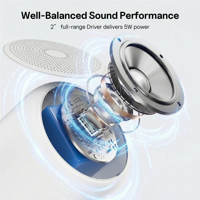 Alt view image 2 of 7 - Portable Bluetooth Speakers with Strap Mini Speaker, White IPX5 Waterproof, 20 Hours Playtime, Built-In Microphone, Wireless Speaker for Music, Podcasts, Videos, Travel
