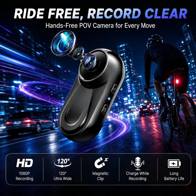 Alt view image 4 of 7 - Mini Body Camera 1080P, Thumb Action Camera 512G for Motorcycle/Bike Wearable Cam Lightweight 26g POV Video Recorder with 360° Rotating Clip & Magnetic Clip for Cycling Vlogging, Travel, Riding