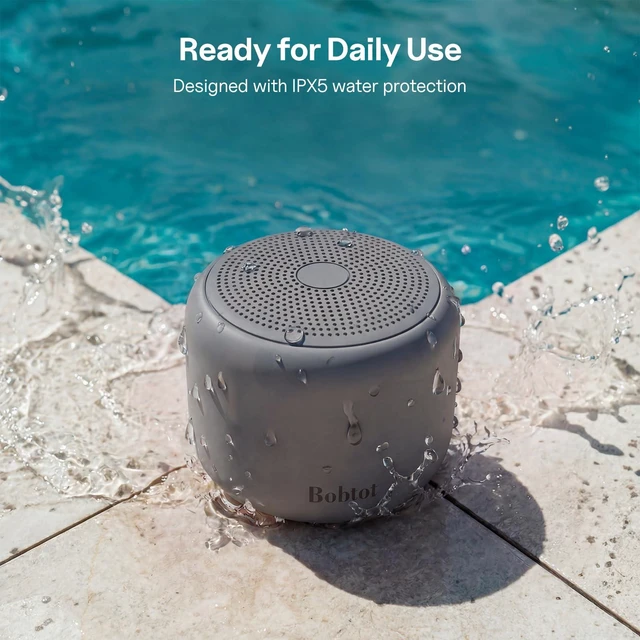 Alt view image 5 of 7 - Portable Bluetooth Speakers with Strap Mini Speaker, Dark Gray IPX5 Waterproof, 20 Hours Playtime, Built-In Microphone, Wireless Speaker for Music, Podcasts, Videos, Travel