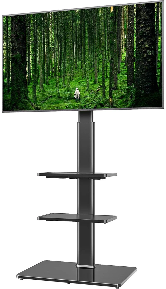 Main image of Universal Floor TV Stand with Mount for 19 to 43 inch Flat Screen TV, 100 Degree Swivel,Adjustable Height and Tilt Function, 3 Shelves Space Saving Standing TV Mount for Bedroom Living Room Corner