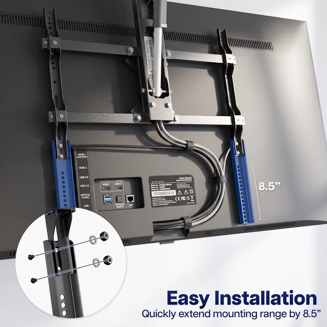 Alt view image 6 of 7 - Black Large Vertical VESA TV Mount Extension Bracket Kit, MOUNT-AD250 Adapter Plate Designed for Low VESA Pattern TVs, Fits TV Ceiling Mounts, 2 Brackets, 8.5 inch Extension