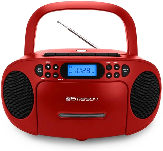 Main image of EPB-3003 Portable CD Cassette Boombox with AM FM Radio - Red With CD-R & CD-RW. Tape Recording. Programmable Station Presets. AUX & Headphone Jack. AC or Battery Power