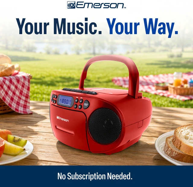 Alt view image 2 of 7 - EPB-3003 Portable CD Cassette Boombox with AM FM Radio - Red With CD-R & CD-RW. Tape Recording. Programmable Station Presets. AUX & Headphone Jack. AC or Battery Power